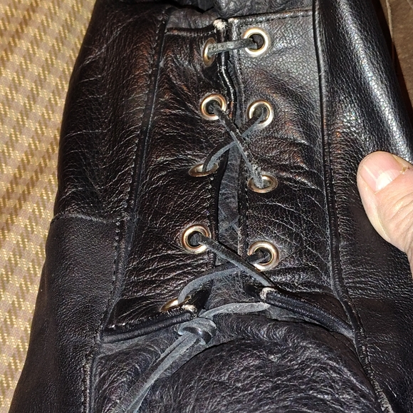 Mens black leather motorcycle jacket w/ brown Suede Fringe Sz-3X Made n Pakistan - Picture 7 of 10